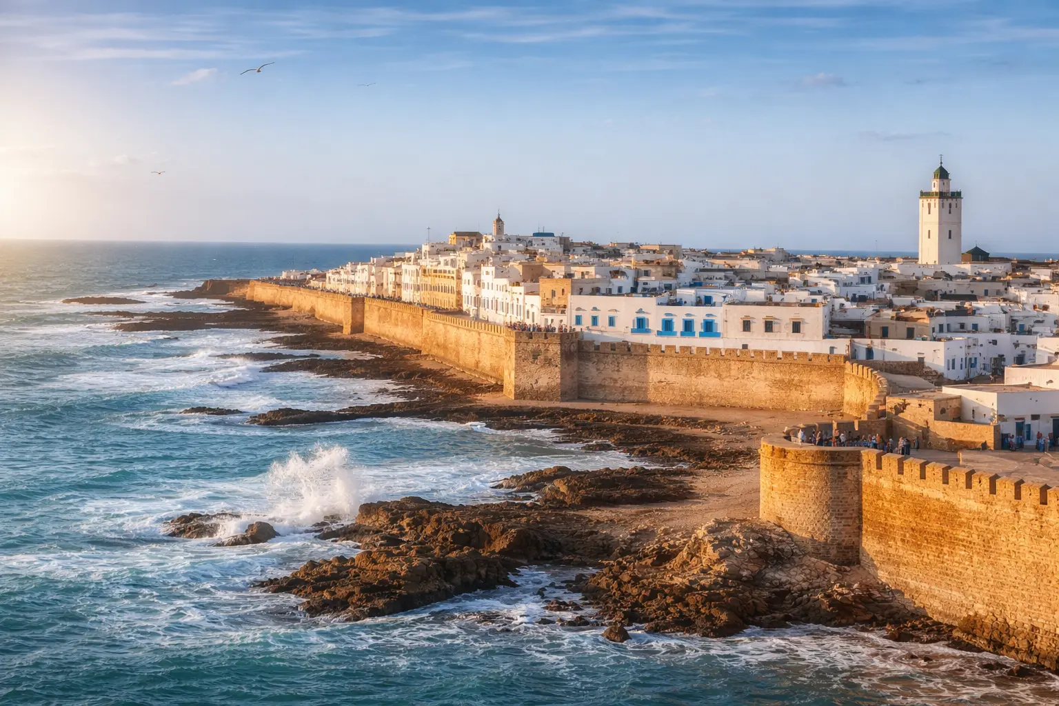 Essaouira medina and ocean ramparts along the Atlantic coast in Morocco